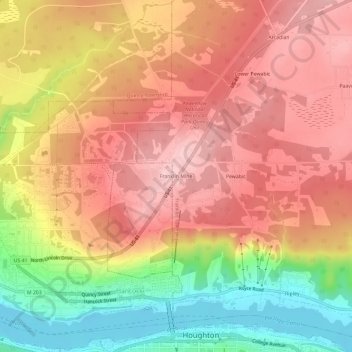 Mappa topografica Franklin Mine, altitudine, rilievo