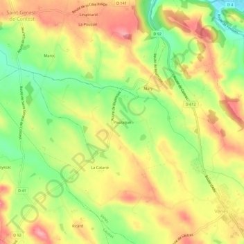 Mappa topografica Pouzaque, altitudine, rilievo