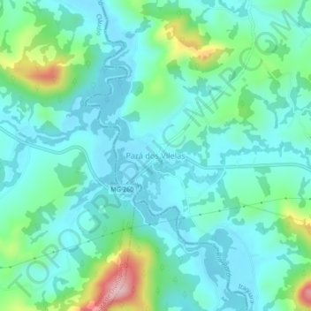 Mappa topografica Pará dos Vilelas, altitudine, rilievo
