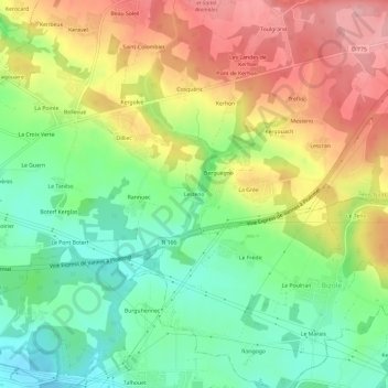 Mappa topografica Lesteno, altitudine, rilievo