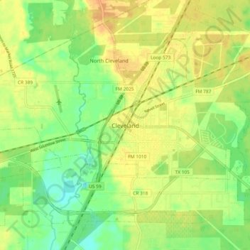Mappa topografica Cleveland, altitudine, rilievo