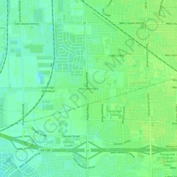 Mappa topografica West Manteca, altitudine, rilievo