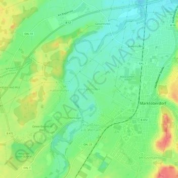 Mappa topografica Weibletshofen, altitudine, rilievo