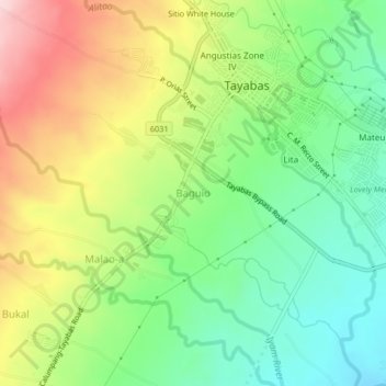 Mappa topografica Baguio, altitudine, rilievo