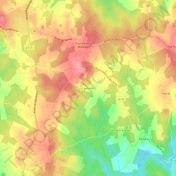 Mappa topografica Laubanie, altitudine, rilievo