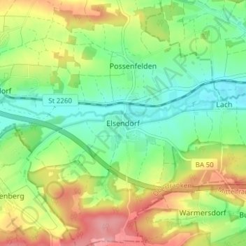 Mappa topografica Elsendorf, altitudine, rilievo