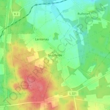 Mappa topografica Nutzfelde, altitudine, rilievo
