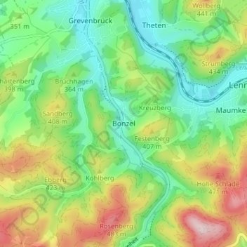 Mappa topografica Bonzel, altitudine, rilievo