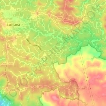 Mappa topografica San Pedro, altitudine, rilievo