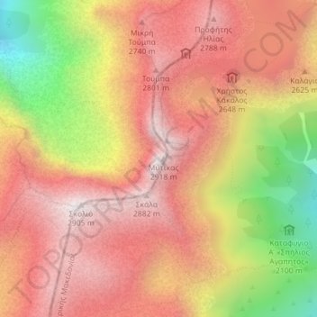 Mappa topografica Όλυμπος, altitudine, rilievo