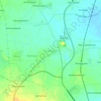 Mappa topografica Tirumayam, altitudine, rilievo