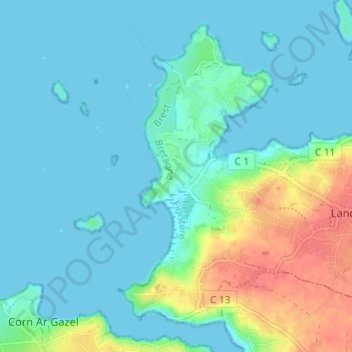 Mappa topografica Kerenog, altitudine, rilievo