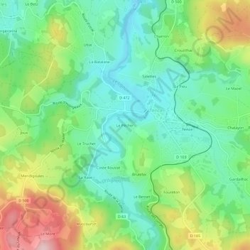 Mappa topografica Le Pêcher, altitudine, rilievo