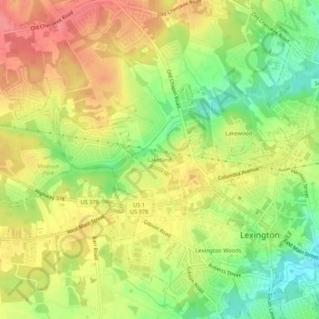 Mappa topografica Lakeland, altitudine, rilievo