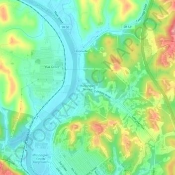 Mappa topografica Muskingum Terrace, altitudine, rilievo
