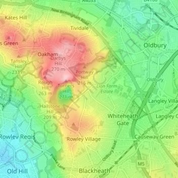 Mappa topografica Turner's Portway, altitudine, rilievo