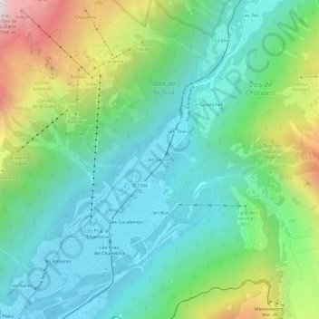 Mappa topografica Les Glières, altitudine, rilievo