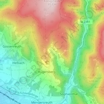 Mappa topografica Kattersreuth, altitudine, rilievo