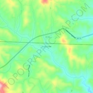 Mappa topografica Grassy Creek, altitudine, rilievo