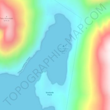 Mappa topografica Taku Harbor, altitudine, rilievo