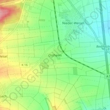 Mappa topografica Ostheim, altitudine, rilievo