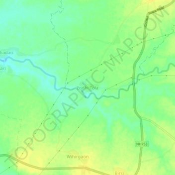 Mappa topografica Lodhi Tola, altitudine, rilievo