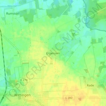 Mappa topografica Erpensen, altitudine, rilievo