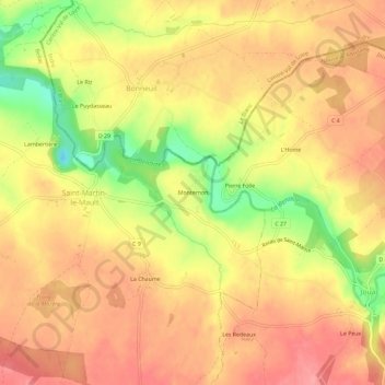 Mappa topografica Monternon, altitudine, rilievo
