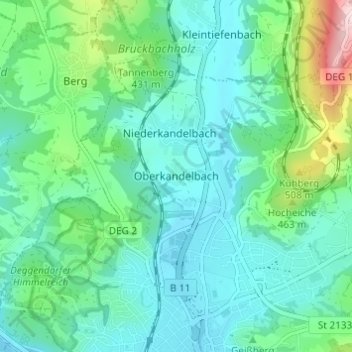 Mappa topografica Oberkandelbach, altitudine, rilievo