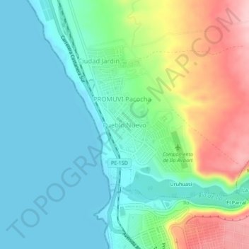 Mappa topografica Pueblo Nuevo, altitudine, rilievo