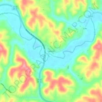 Mappa topografica Guysville, altitudine, rilievo