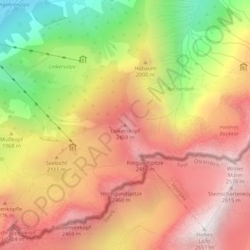 Mappa topografica Linkerskopf, altitudine, rilievo
