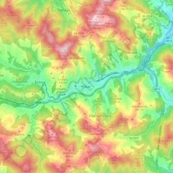 Mappa topografica Éibar, altitudine, rilievo