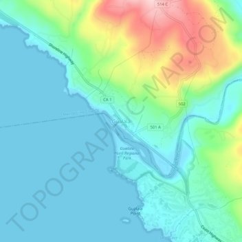Mappa topografica Gualala, altitudine, rilievo