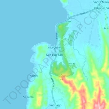 Mappa topografica San Esteban, altitudine, rilievo