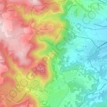 Mappa topografica Tournoël, altitudine, rilievo