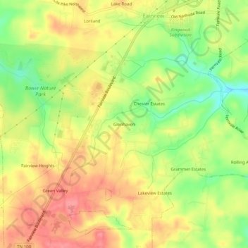 Mappa topografica Glenhaven, altitudine, rilievo