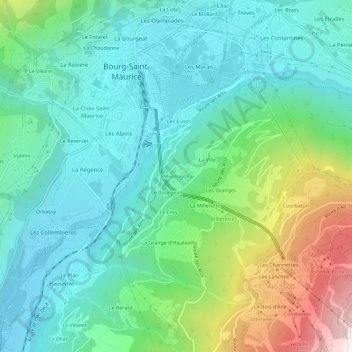 Mappa topografica Montrigon, altitudine, rilievo