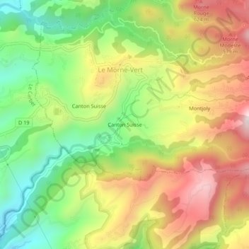 Mappa topografica Canton Suisse, altitudine, rilievo