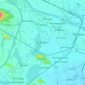 Mappa topografica Madakkulam, altitudine, rilievo