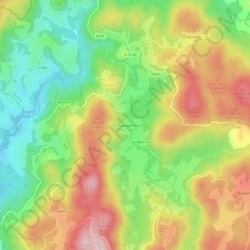 Mappa topografica Le Chassagnoux, altitudine, rilievo
