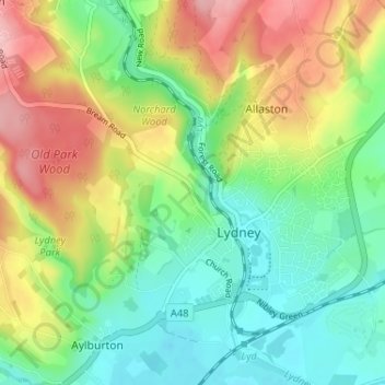 Mappa topografica Highbury, altitudine, rilievo