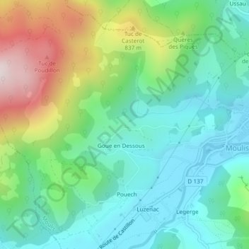 Mappa topografica Las Bignos, altitudine, rilievo