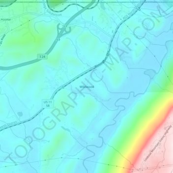 Mappa topografica Wildwood, altitudine, rilievo