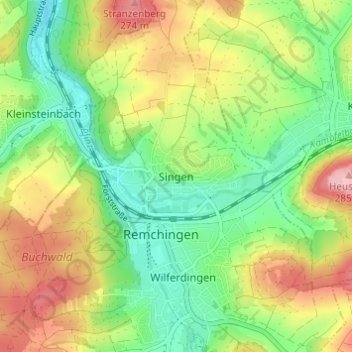 Mappa topografica Singen, altitudine, rilievo