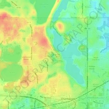 Mappa topografica Carver Beach, altitudine, rilievo