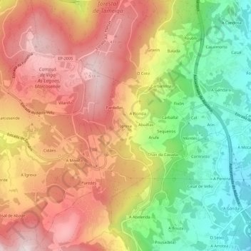 Mappa topografica Igrexa, altitudine, rilievo