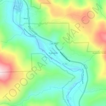 Mappa topografica Burlington, altitudine, rilievo