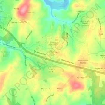 Mappa topografica Linganore, altitudine, rilievo