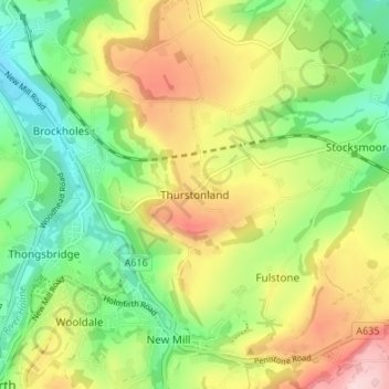 Mappa topografica Thurstonland, altitudine, rilievo